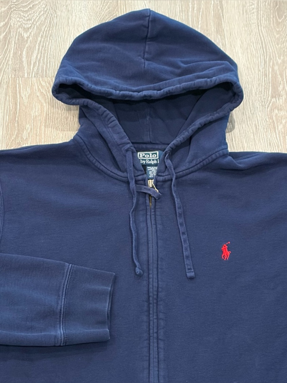 Vintage 90s Polo Ralph Lauren Hoodie Mens XL Navy USA Full Zip Fleece Sweater